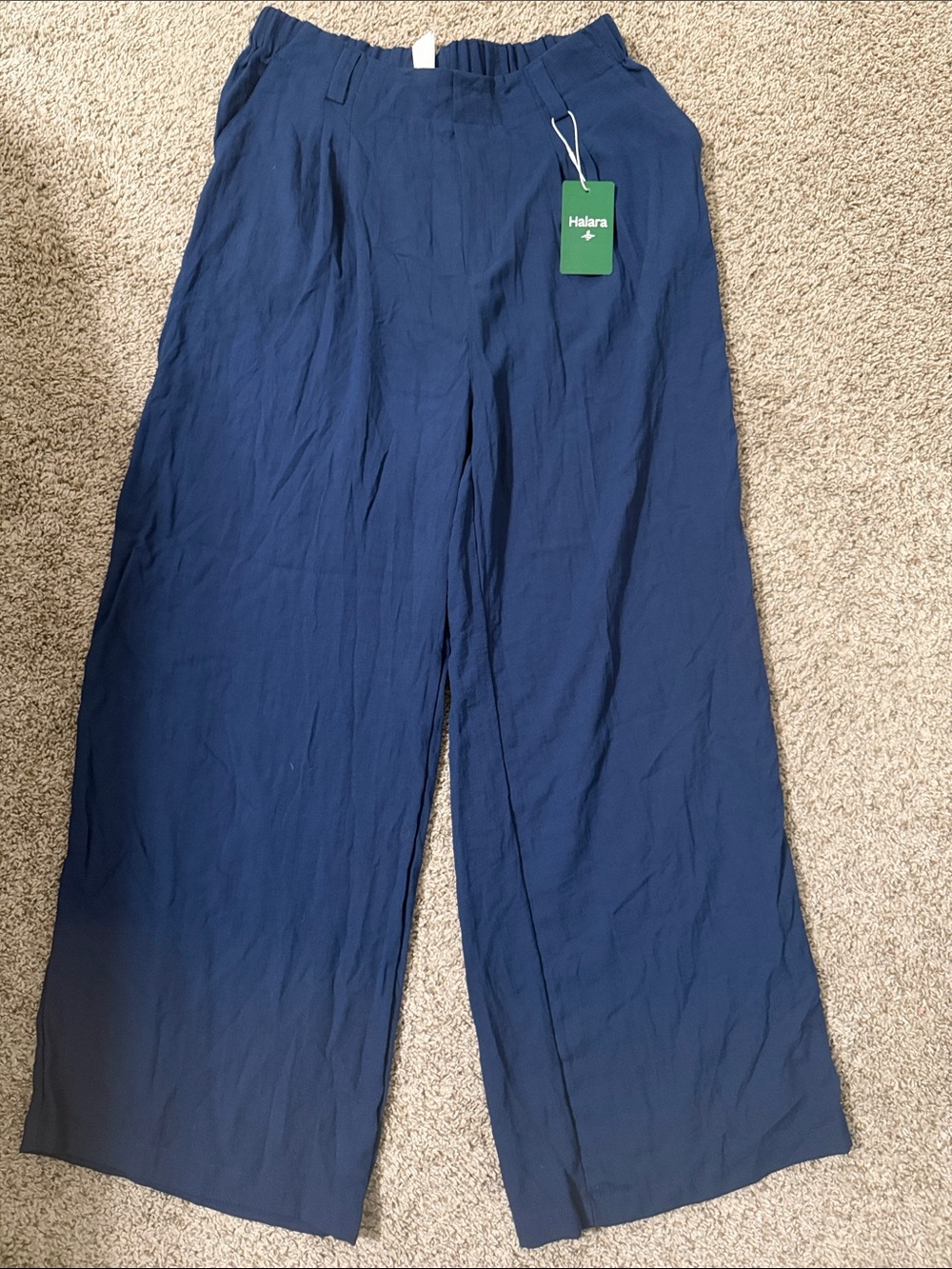HALARA High Waisted Navy Wide-Leg Linen Flow Pants - Picture 2 of 6